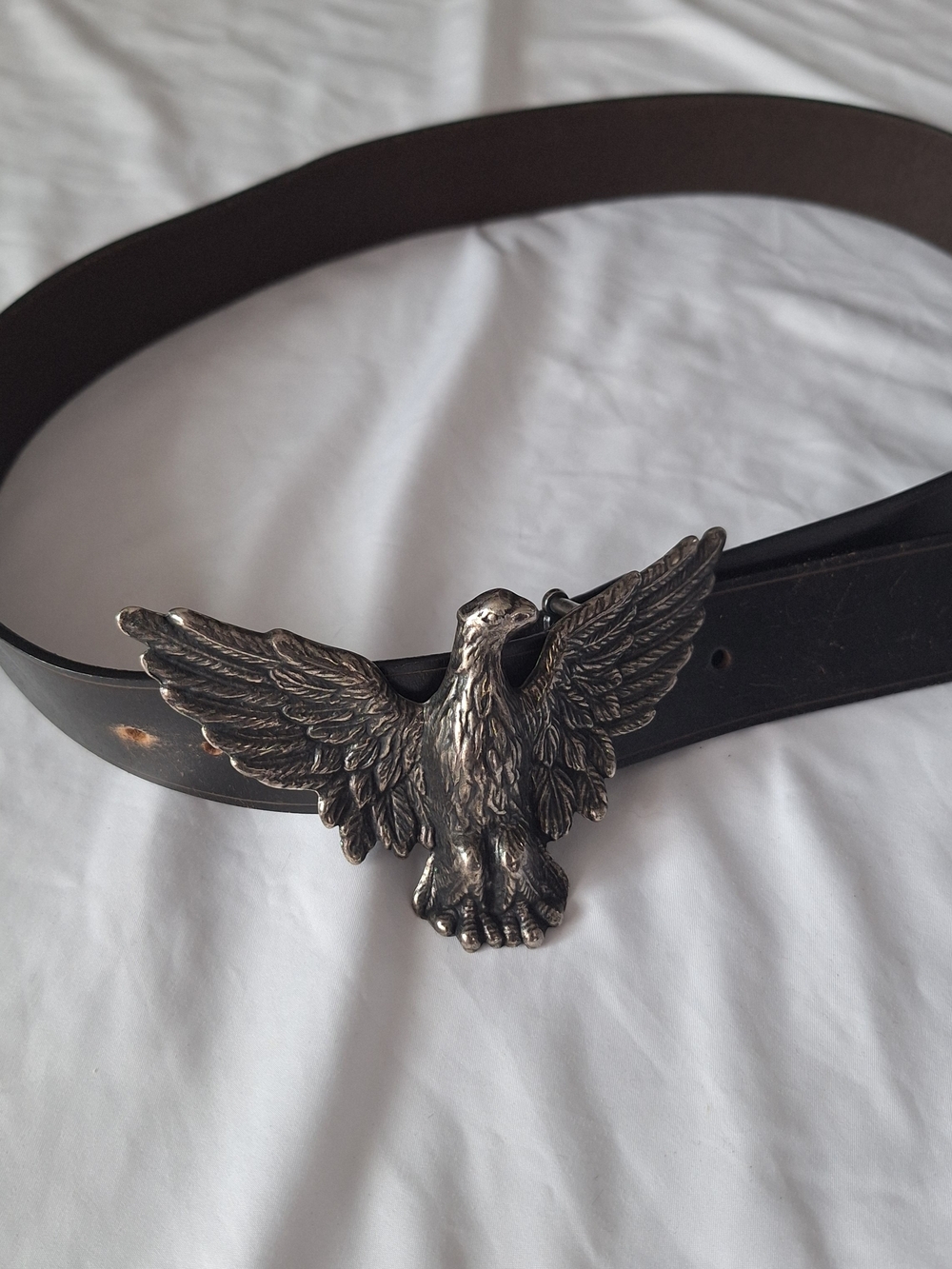 Express Black Leather Belt with Silver Eagle Buckle